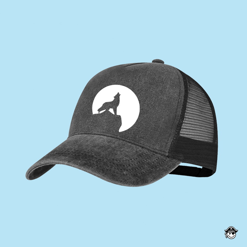 Gorra Lobo Luna Rejilla 5 paneles Negra