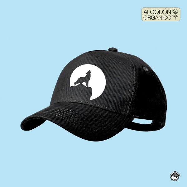 Gorra Lobo Luna Algodón Orgánico Negra