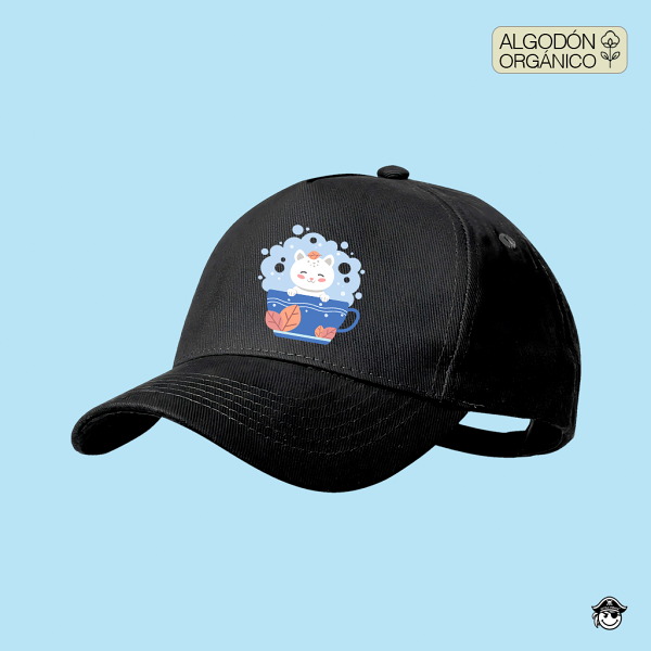 Gorra Gato Taza Algodón Orgánico Negra