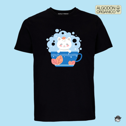 Camiseta Premium Gato Taza Negra